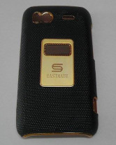 Луксозен твърд гръб с кожа и златист кант за HTC Sensation G14 черен